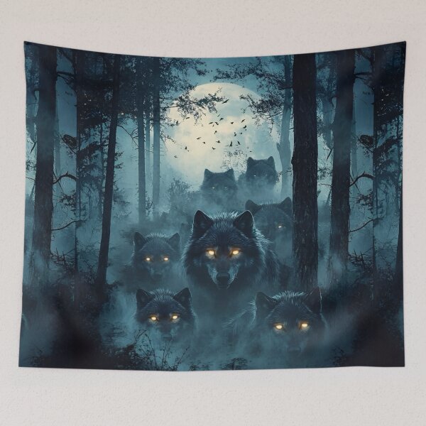 Item preview, The Watchful Eyes of the Forest A Wolf Pack Under the Moonlight Spirits of the Woods designed and sold by Matt_Smith.