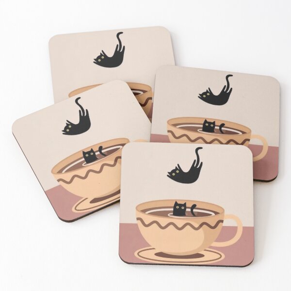 Item preview, Funny Black Cats Diving into Coffee Cup Sticker designed and sold by     Pink Chaos Club.