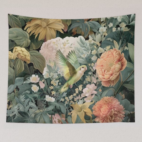 Item preview, A Parrotlet flying through a spring garden, Birds in Motion designed and sold by CDC40.