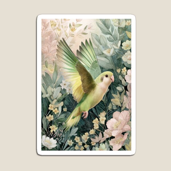 Item preview, A Parrotlet flying through a spring garden, Birds in Motion designed and sold by CDC40.