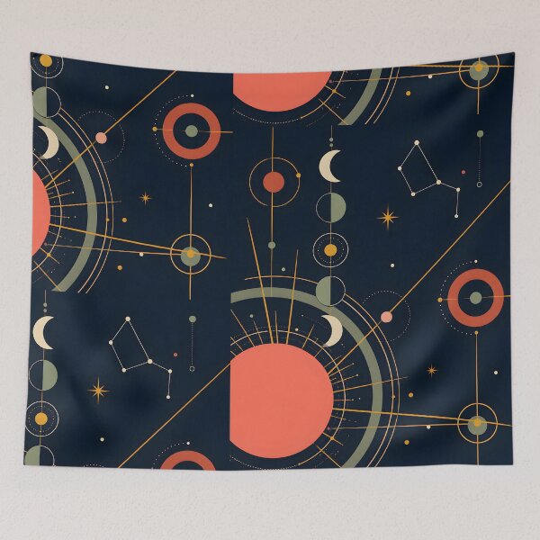 Item preview, Asymmetric Retro Celestial Poster | Mid-Century Modern Sun and Moon Phases Art Print | Minimalist Geometric Universe Wall Art designed and sold by SergioMiklos.