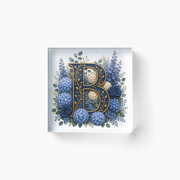 Item preview, Elegant Letter B Monogram with Blue Hydrangeas & Gold Botanical Design | Luxury Floral Initial Art designed and sold by MoodLay.