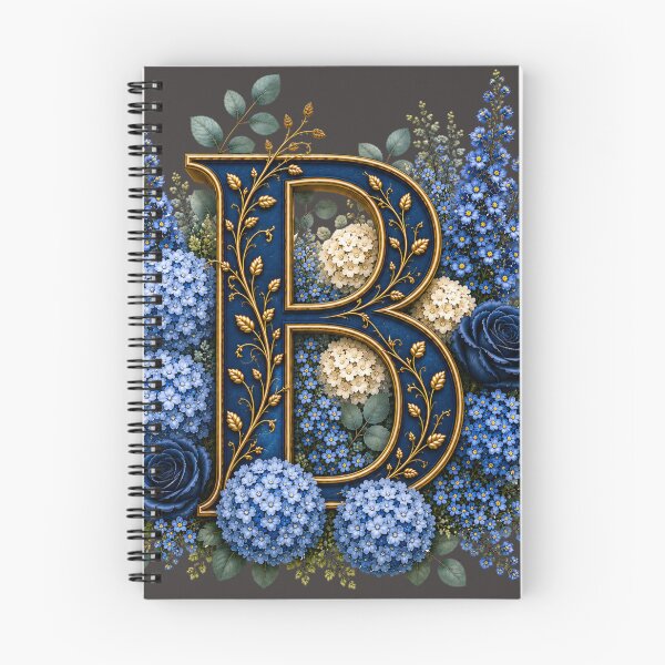 Item preview, Elegant Letter B Monogram with Blue Hydrangeas & Gold Botanical Design | Luxury Floral Initial Art designed and sold by MoodLay.