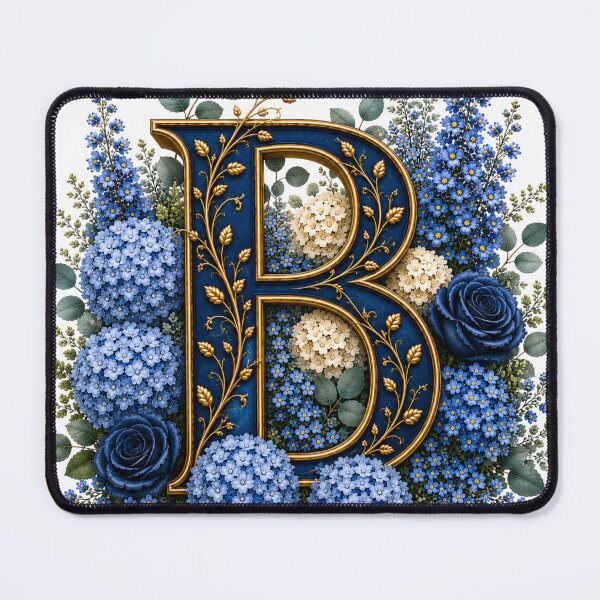 Item preview, Elegant Letter B Monogram with Blue Hydrangeas & Gold Botanical Design | Luxury Floral Initial Art designed and sold by MoodLay.