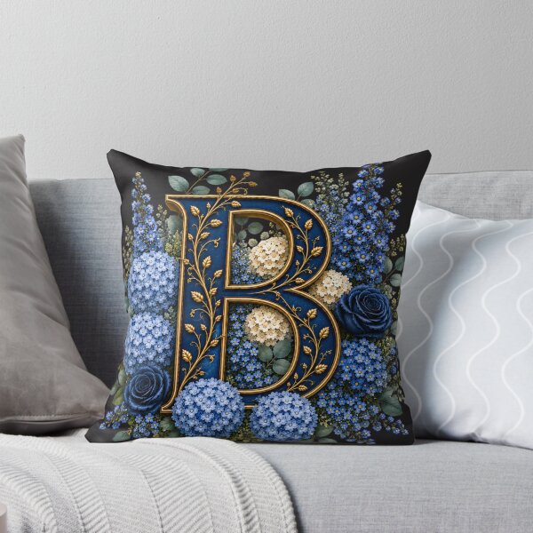 Item preview, Elegant Letter B Monogram with Blue Hydrangeas & Gold Botanical Design | Luxury Floral Initial Art designed and sold by MoodLay.