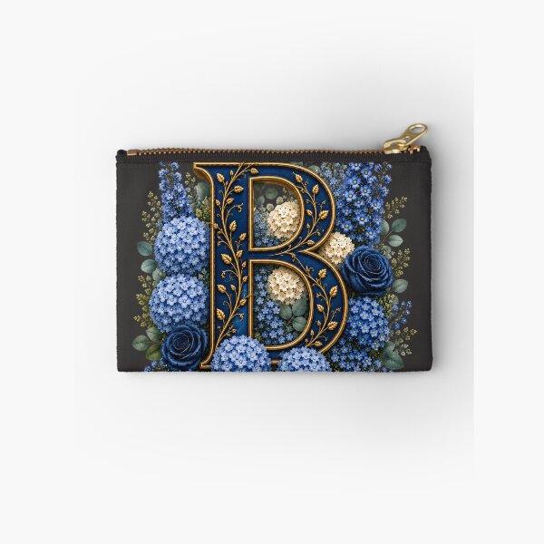 Item preview, Elegant Letter B Monogram with Blue Hydrangeas & Gold Botanical Design | Luxury Floral Initial Art designed and sold by MoodLay.