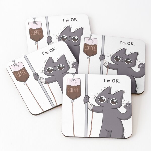Item preview, Funny Coffee IV Drip Cat I'm OK Sticker designed and sold by     Pink Chaos Club.