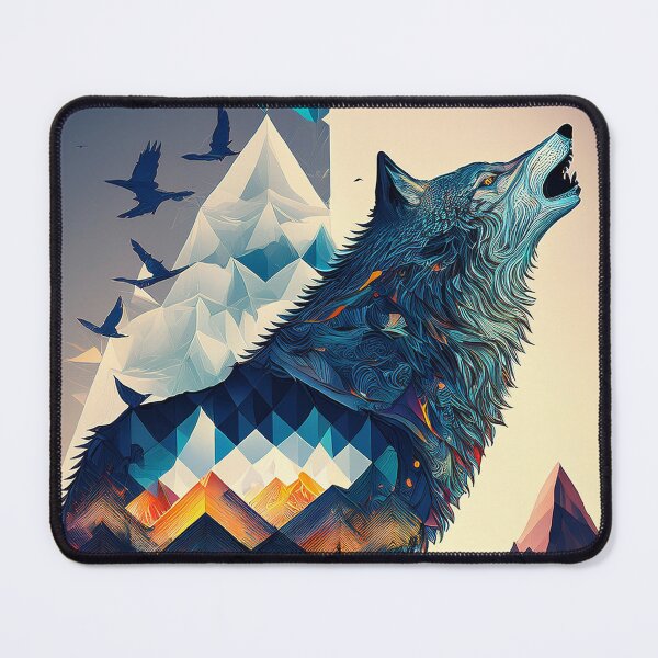 Item preview, Geometric Howling Wolf - Double Exposure Mountain Landscape Art designed and sold by Outlet Raloel.
