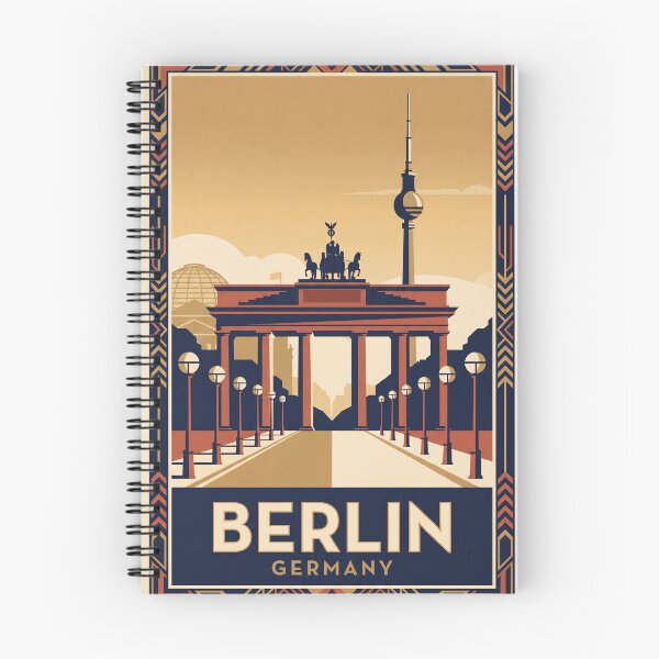 Item preview, Berlin Germany Vintage Travel Poster – Brandenburg Gate & TV Tower Art designed and sold by Bomax121.