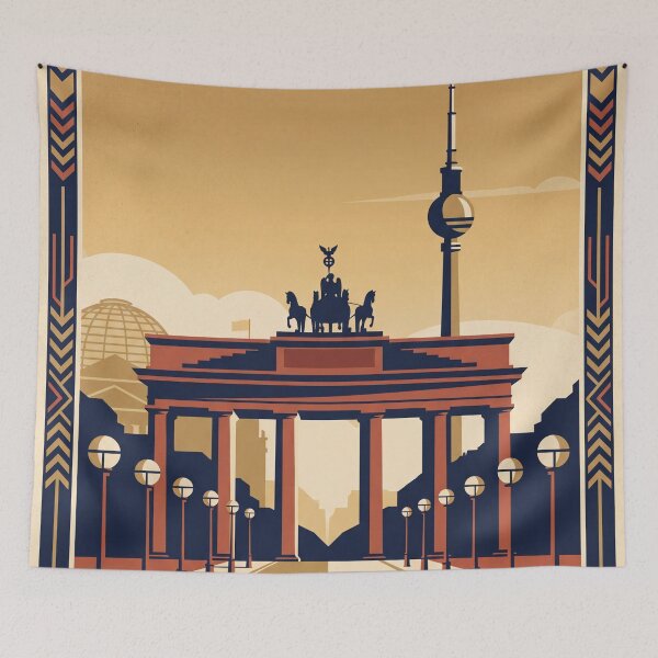 Item preview, Berlin Germany Vintage Travel Poster – Brandenburg Gate & TV Tower Art designed and sold by Bomax121.
