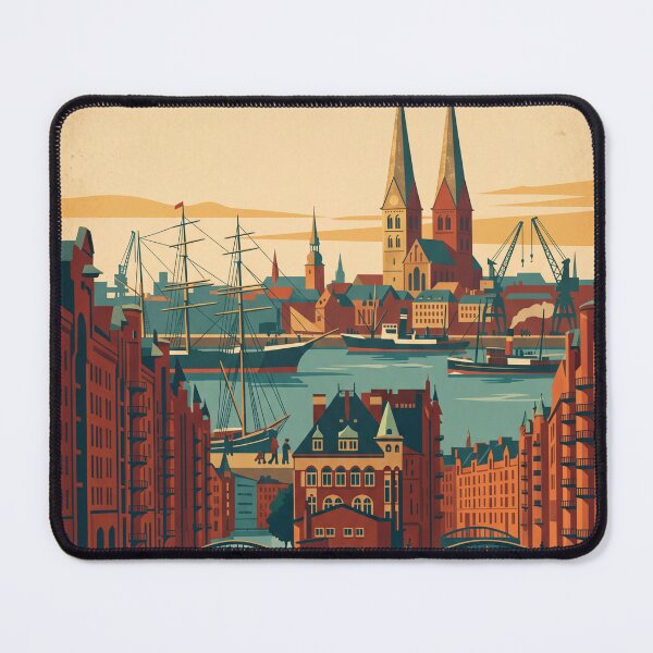 Item preview, Hamburg Germany Vintage Travel Poster – Speicherstadt & St. Michael's Church Art designed and sold by Bomax121.