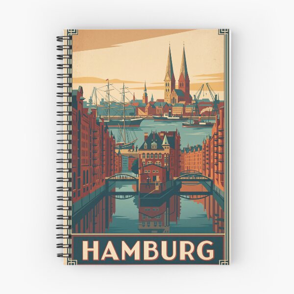 Item preview, Hamburg Germany Vintage Travel Poster – Speicherstadt & St. Michael's Church Art designed and sold by Bomax121.
