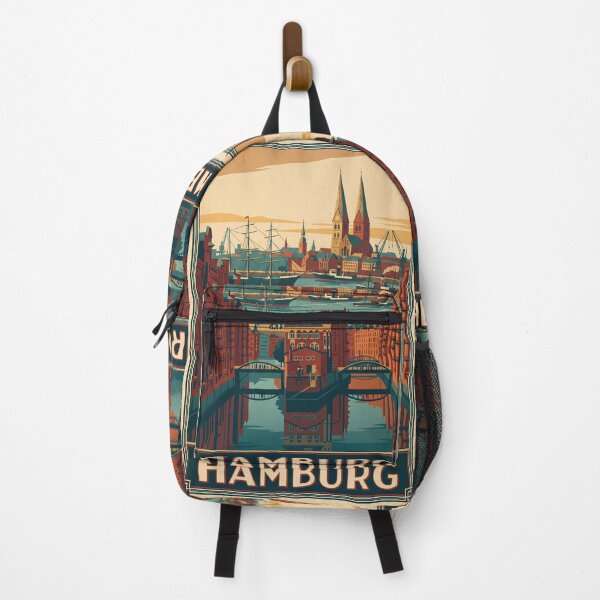 Item preview, Hamburg Germany Vintage Travel Poster – Speicherstadt & St. Michael's Church Art designed and sold by Bomax121.
