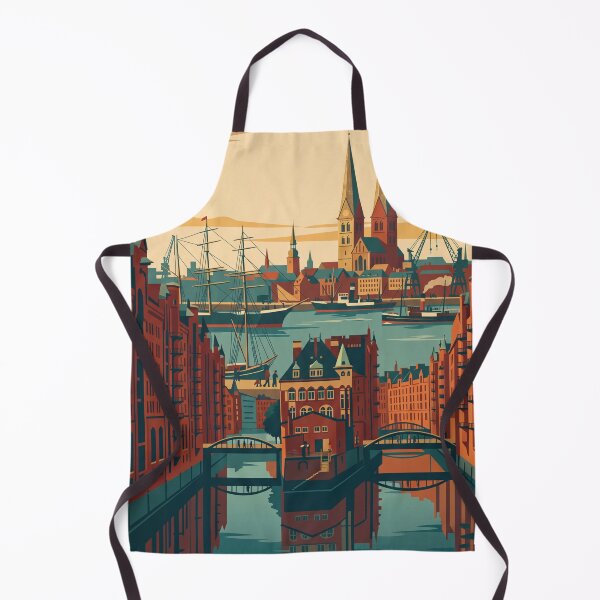 Item preview, Hamburg Germany Vintage Travel Poster – Speicherstadt & St. Michael's Church Art designed and sold by Bomax121.