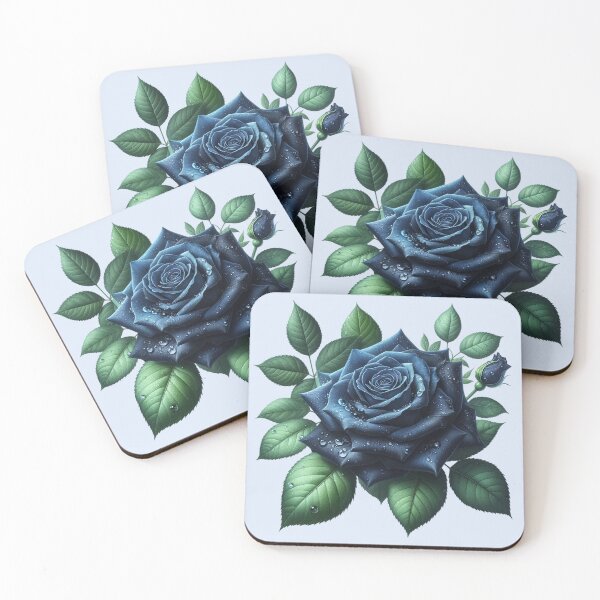 Item preview, Dark Blue Rose with Water Drops Floral Illustration designed and sold by SweetLilith.