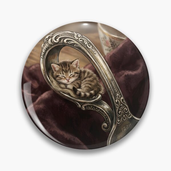 Item preview, Tiny Kitten in a Giant Vintage Teaspoon Miniature Illustration designed and sold by DuckOddity.