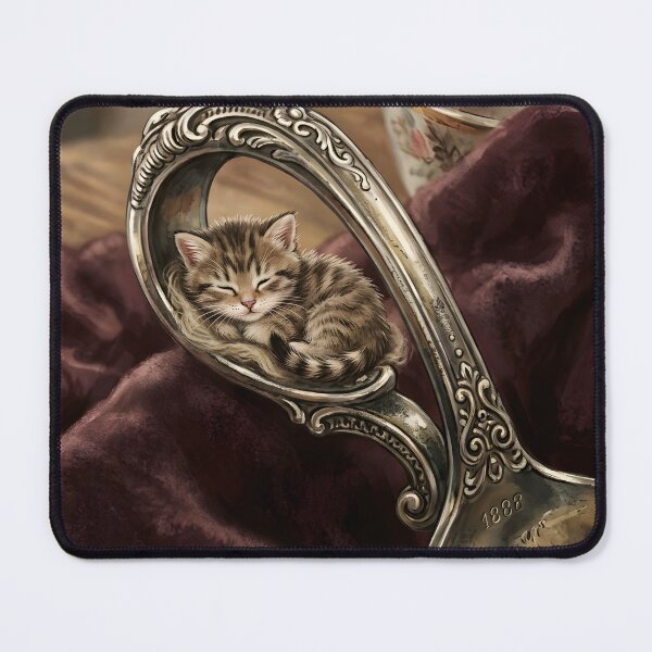Item preview, Tiny Kitten in a Giant Vintage Teaspoon Miniature Illustration designed and sold by DuckOddity.