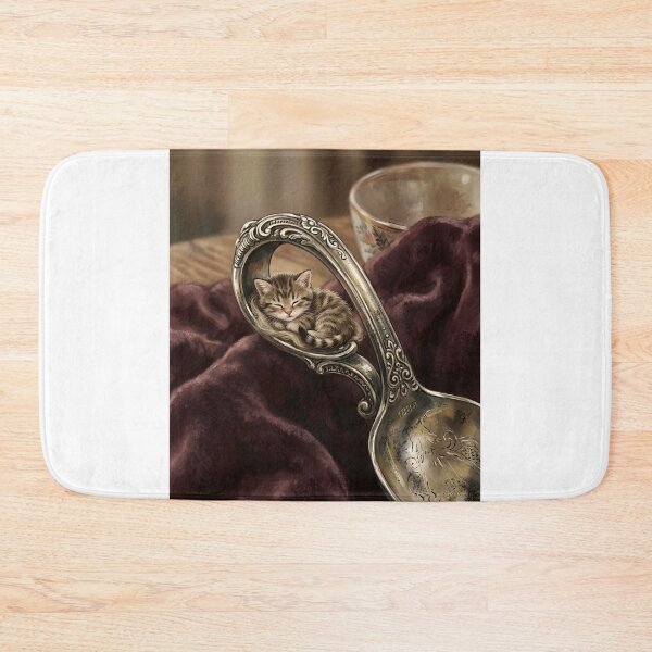 Item preview, Tiny Kitten in a Giant Vintage Teaspoon Miniature Illustration designed and sold by DuckOddity.