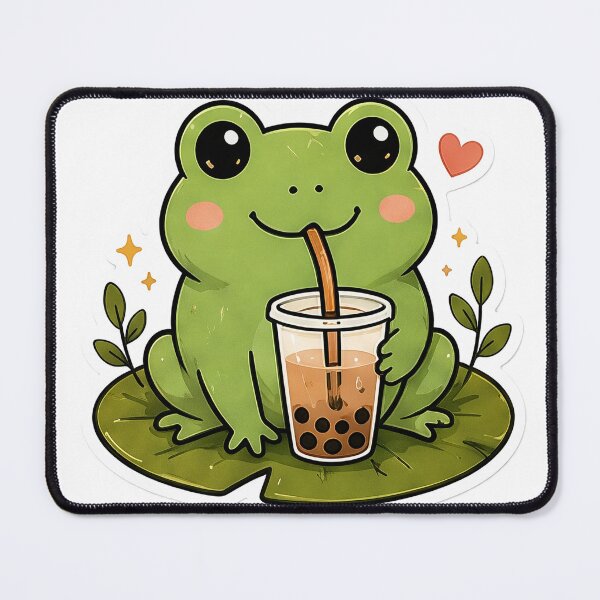 Item preview, Cute Cartoon Frog Drinking Boba Tea designed and sold by denybz.