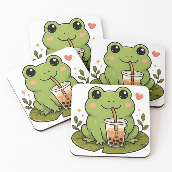 Item preview, Cute Cartoon Frog Drinking Boba Tea designed and sold by denybz.