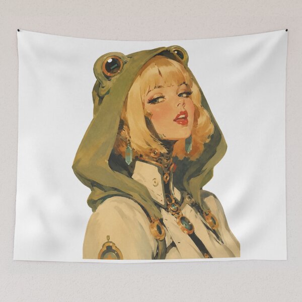 Item preview, Cyber Frog Girl Pin-Up | Original Retro Sci-Fi Vintage Illustration designed and sold by Cosplayvintage.