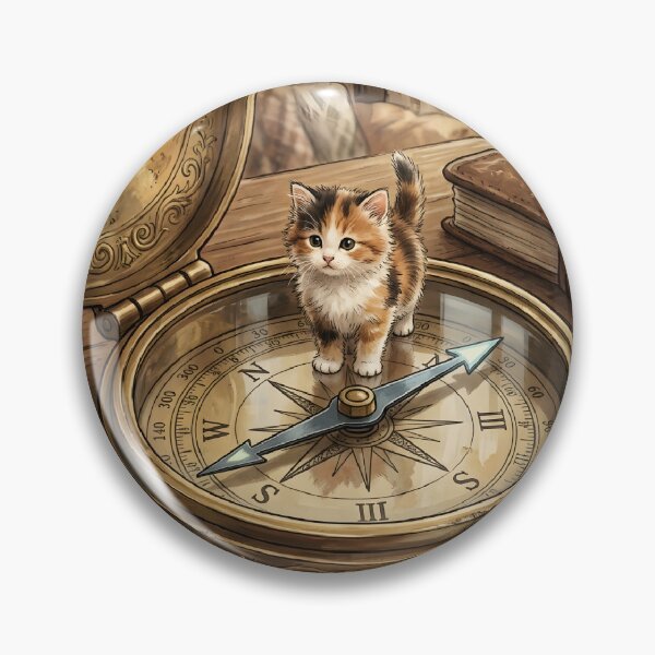 Item preview, Tiny Kitten on a Giant Vintage Pocket Compass Miniature Illustration designed and sold by DuckOddity.