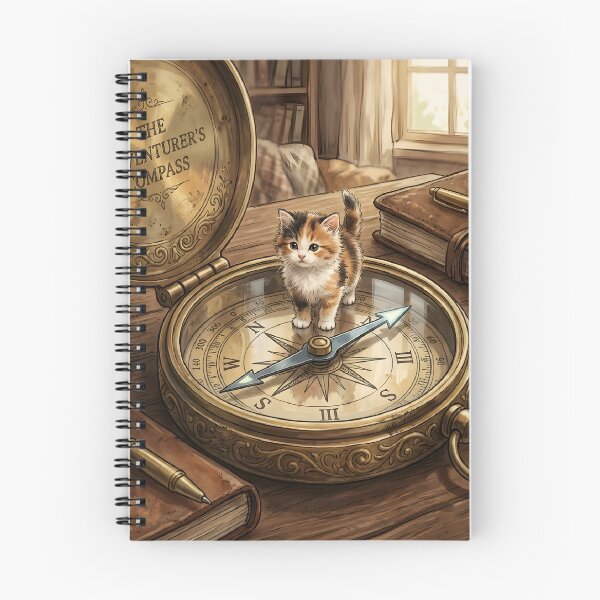 Item preview, Tiny Kitten on a Giant Vintage Pocket Compass Miniature Illustration designed and sold by DuckOddity.