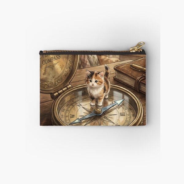 Item preview, Tiny Kitten on a Giant Vintage Pocket Compass Miniature Illustration designed and sold by DuckOddity.