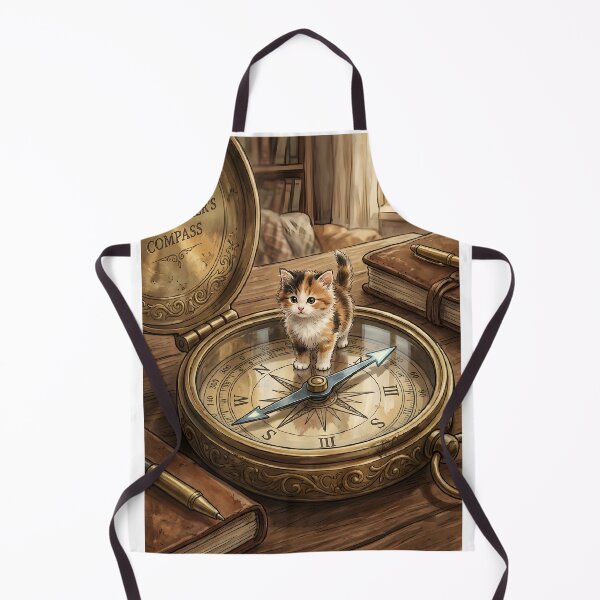 Item preview, Tiny Kitten on a Giant Vintage Pocket Compass Miniature Illustration designed and sold by DuckOddity.