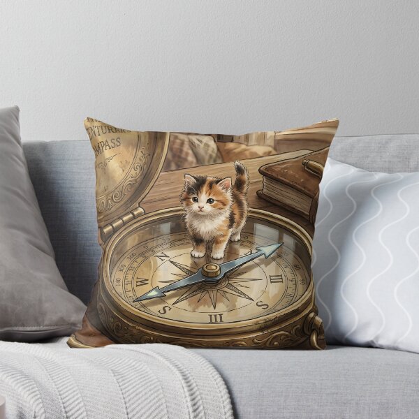 Item preview, Tiny Kitten on a Giant Vintage Pocket Compass Miniature Illustration designed and sold by DuckOddity.