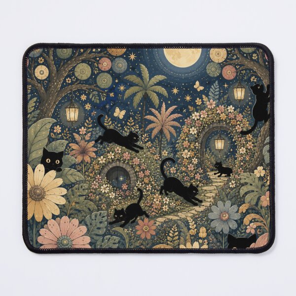 Item preview, Moonlit Garden Frolic of Wandering Silhouette Cats designed and sold by Mindworx21.