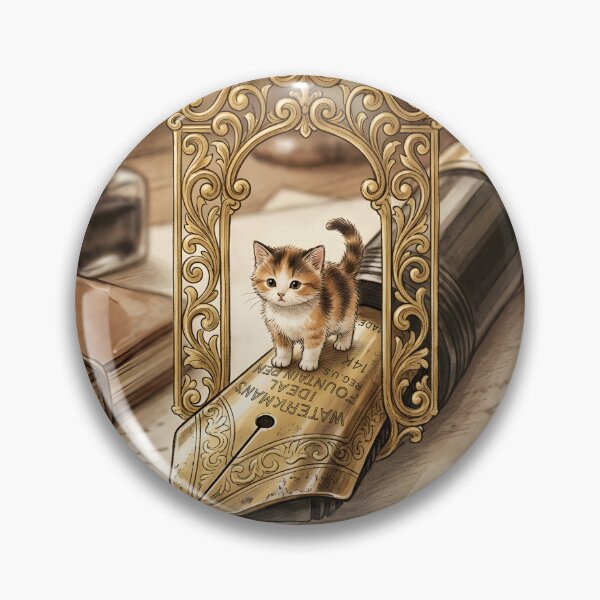 Item preview, Tiny Kitten on a Giant Antique Fountain Pen Nib Miniature Illustration designed and sold by DuckOddity.