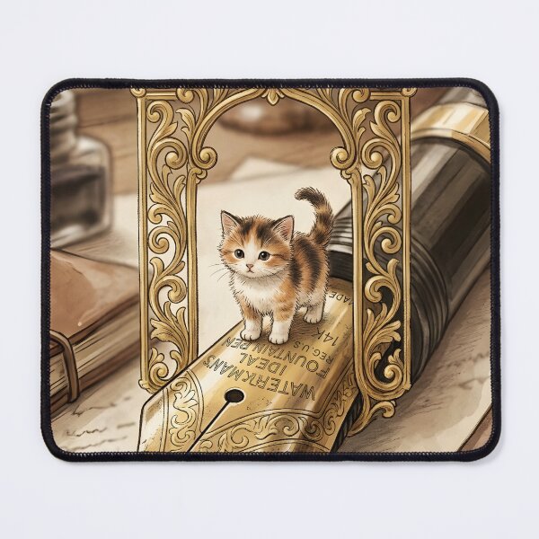 Item preview, Tiny Kitten on a Giant Antique Fountain Pen Nib Miniature Illustration designed and sold by DuckOddity.