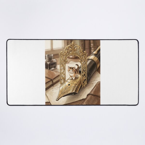Item preview, Tiny Kitten on a Giant Antique Fountain Pen Nib Miniature Illustration designed and sold by DuckOddity.
