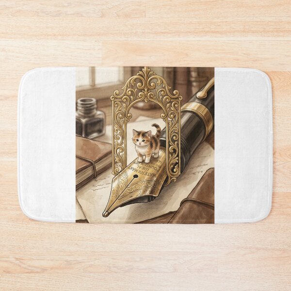 Item preview, Tiny Kitten on a Giant Antique Fountain Pen Nib Miniature Illustration designed and sold by DuckOddity.