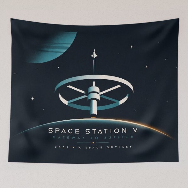 Item preview, Space Station V | Retro Futurism Sci-Fi Art | 2001: A Space Odyssey Inspired | Minimalist Jupiter Space Travel Poster designed and sold by VoglR.