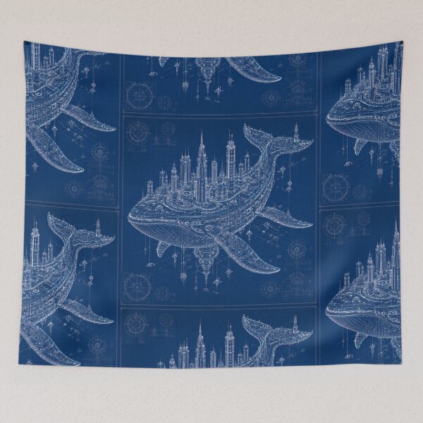 Item preview, Whale Megacity Blueprint | Floating Sci-Fi City | Futuristic Ocean Architecture | Blueprint Art designed and sold by EverStitchStudio ★★★★★.