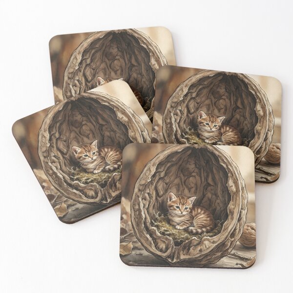 Item preview, Tiny Kitten in a Giant Walnut Shell Miniature Illustration designed and sold by DuckOddity.