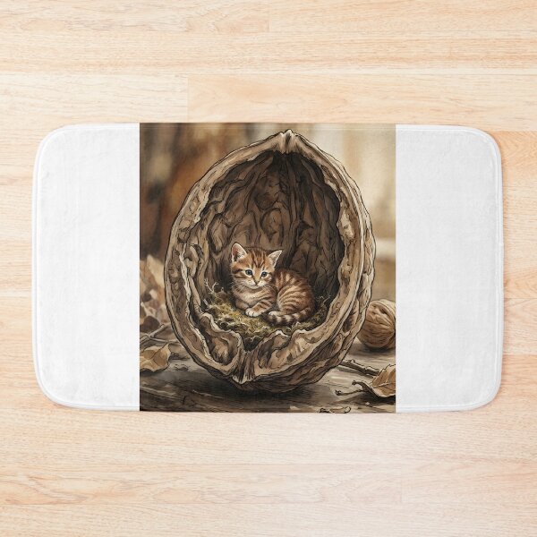 Item preview, Tiny Kitten in a Giant Walnut Shell Miniature Illustration designed and sold by DuckOddity.