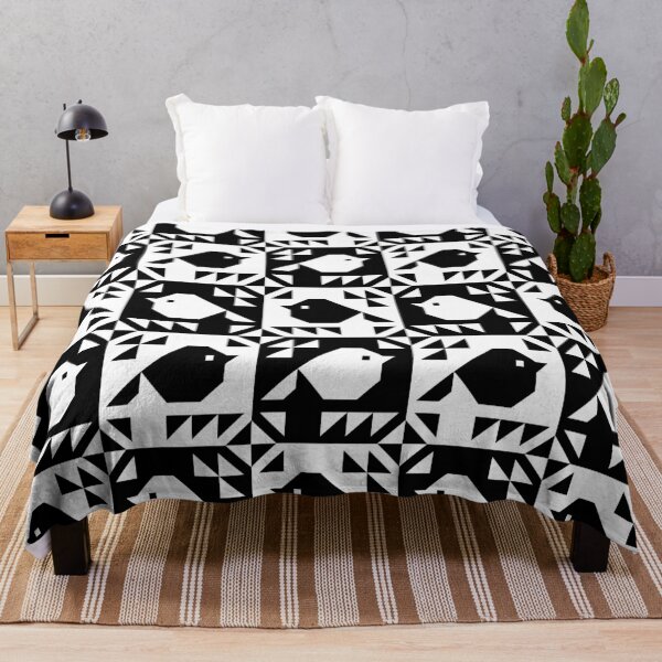 Item preview, Sparrows Cheater Quilt Black White Block Print designed and sold by Pinkdeer Designs.