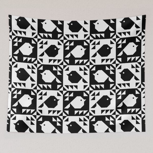 Item preview, Sparrows Cheater Quilt Black White Block Print  designed and sold by Pinkdeer Designs.