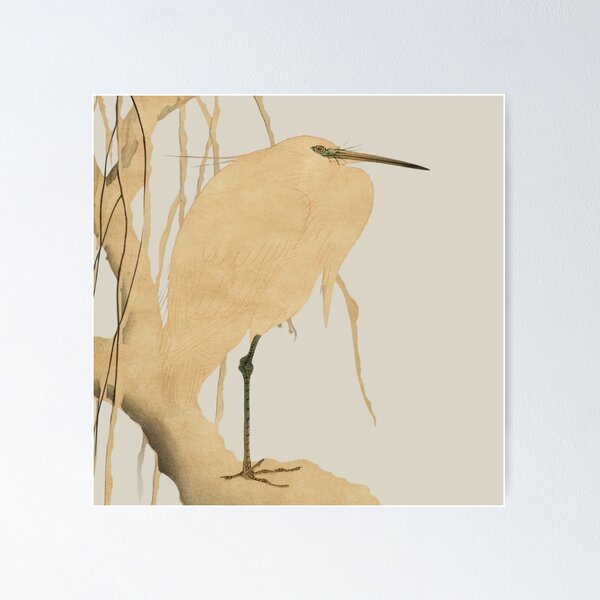 Item preview, Japanese Bird - White Heron -  Modern Ukiyo-e - Japandi, Beige designed and sold by Black Swallow.