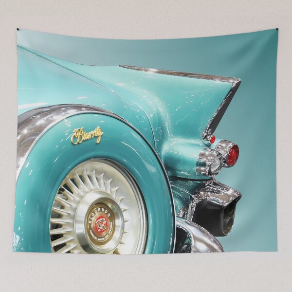 Item preview, 1956 Cadillac Eldorado Biarritz - Teal Tailfin, Sabre Wheel & Biarritz Badge Fine Art designed and sold by Peter Kraaibeek Art Gallery.