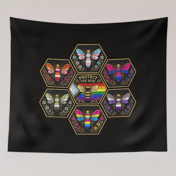 Item preview, Protect The Hive LGBTQ Pride Honeybee Rainbow Flowers Botanical designed and sold by KistanosMeka.