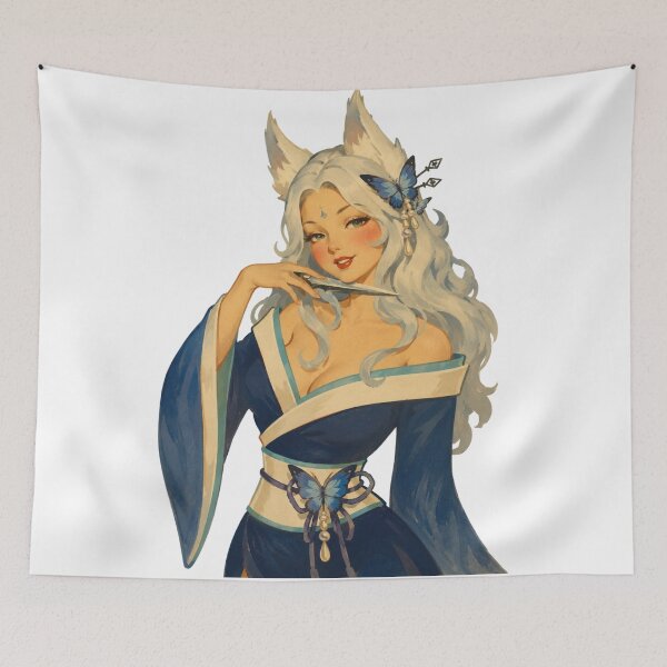 Item preview, Elegant Fox Spirit Pin-Up | Original Kitsune Fantasy Vintage Illustration designed and sold by Cosplayvintage.