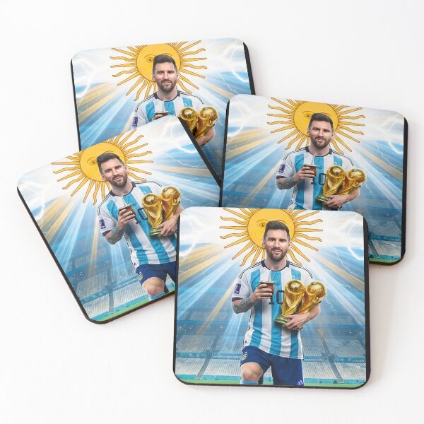 Item preview, Messi GOAT, World Champion with Mate and Trophy, Football Legend designed and sold by G-A-D-U.