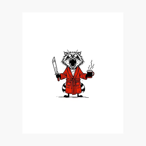 Item preview, Crazy Coffee Raccoon Red Bathrobe Knife Cartoon designed and sold by Macias123.