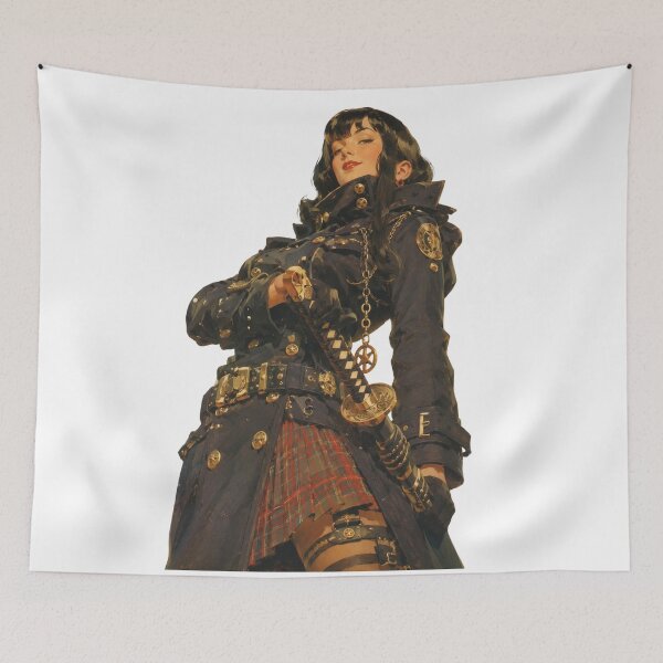Item preview, Dark Gothic Swordswoman Pin-Up | Original Vintage Fantasy Illustration designed and sold by Cosplayvintage.