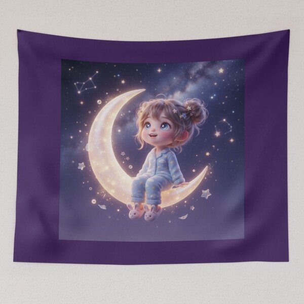 Item preview, Cute Girl Sitting On The Glowing Moon designed and sold by Azurart2.