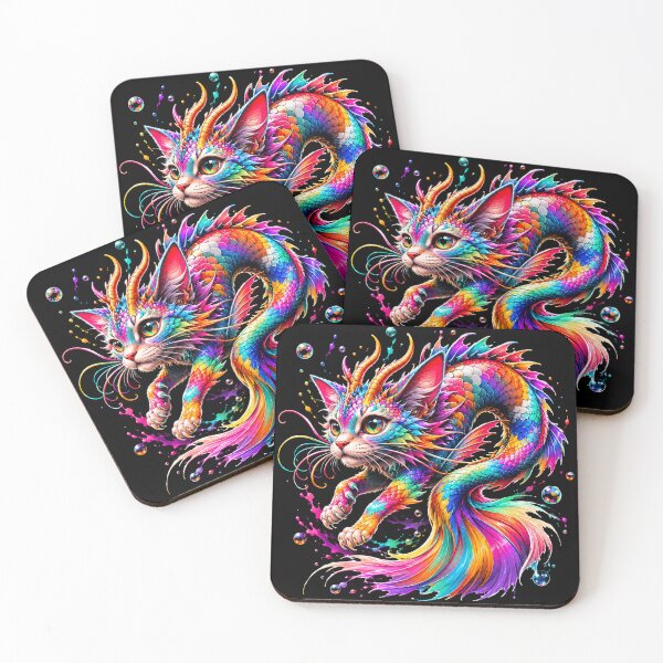 Item preview, Cosmic Rainbow Cat Dragon Koi | Neon Pop Art Fantasy Creature | Psychedelic Mythical Animal designed and sold by PLUSHIWORLDtm.